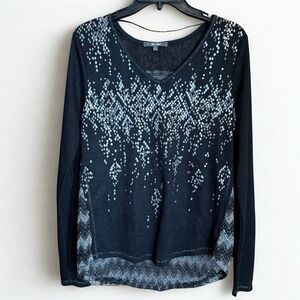 Miss Me Womens S Jeweled Black Chevron Grunge Soft Goth Long Sleeve Top